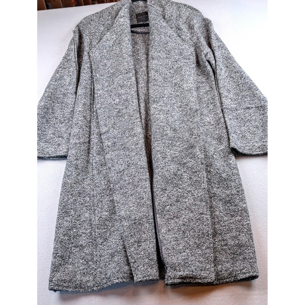 Tahari Grey Wool Blend Open Front Longline Cardigan Coat Marl Knit Women L